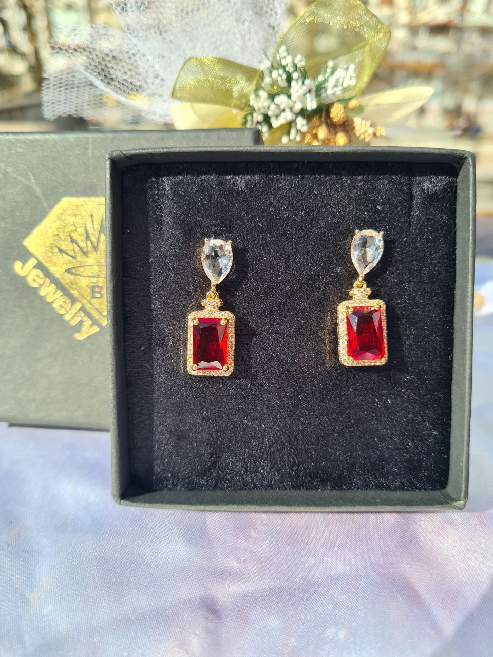 crystal garnet stone earrings